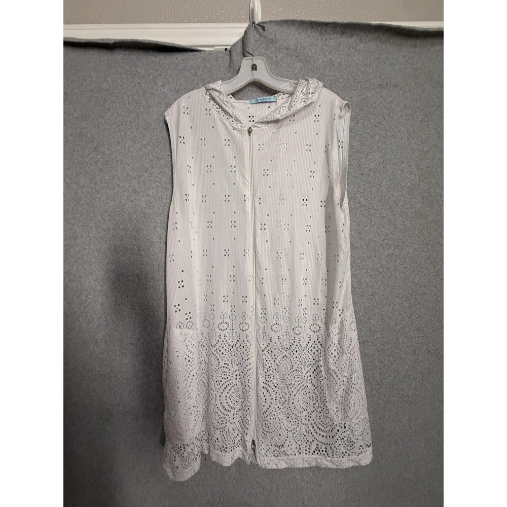Ellen Weaver Vest Womens Small White Eyelet Lace Hooded Zip Long Sleeveless